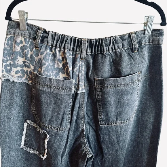 POL Studded Patch Jeans Size Large Charcoal Gray High Rise Button Fly Wide Leg - Picture 8 of 15